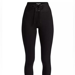 NWOT Year of Ours Ribbed Black Football Leggings Cropped Length Lace Up Front